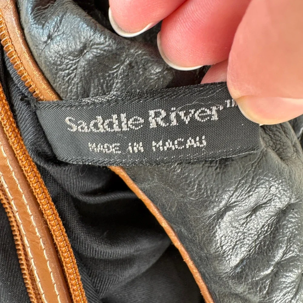 VTG! Saddle River Black Textured Leather‎ Shoulder Bag Hobo Purse Made in Macau